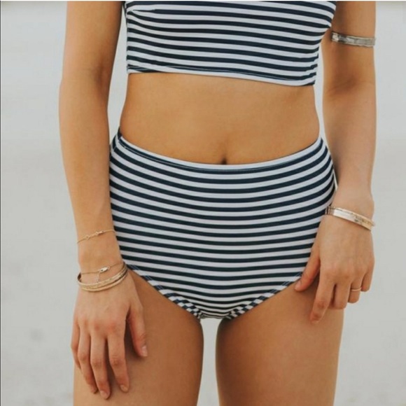 navy blue high waisted bikini bottoms